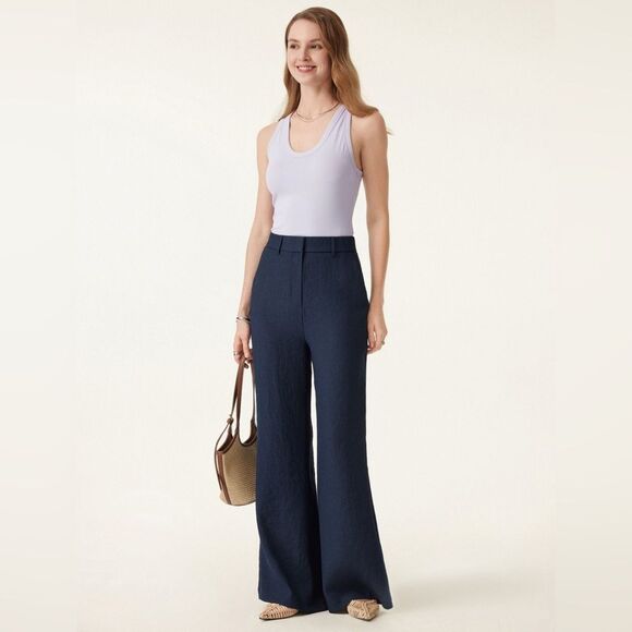New OGL Viscose-Linen Weave European Linen Mid Rise Flared Pant with Pockets - Picture 10 of 13